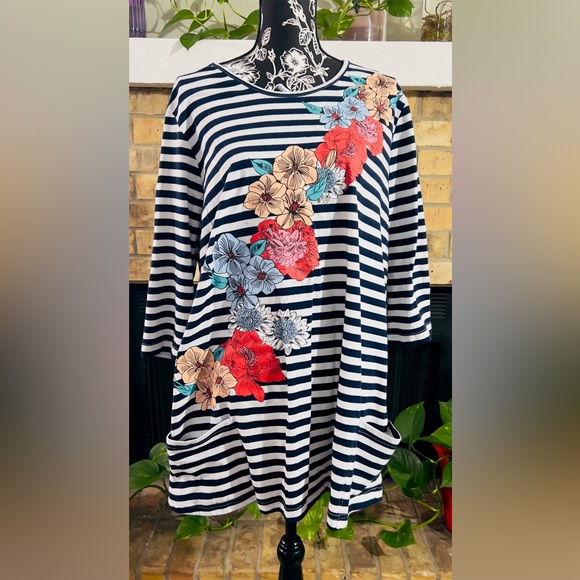 Blair Dresses & Skirts - Blair  Burch Floral Stripe Shirt Dress Size XL NWOT